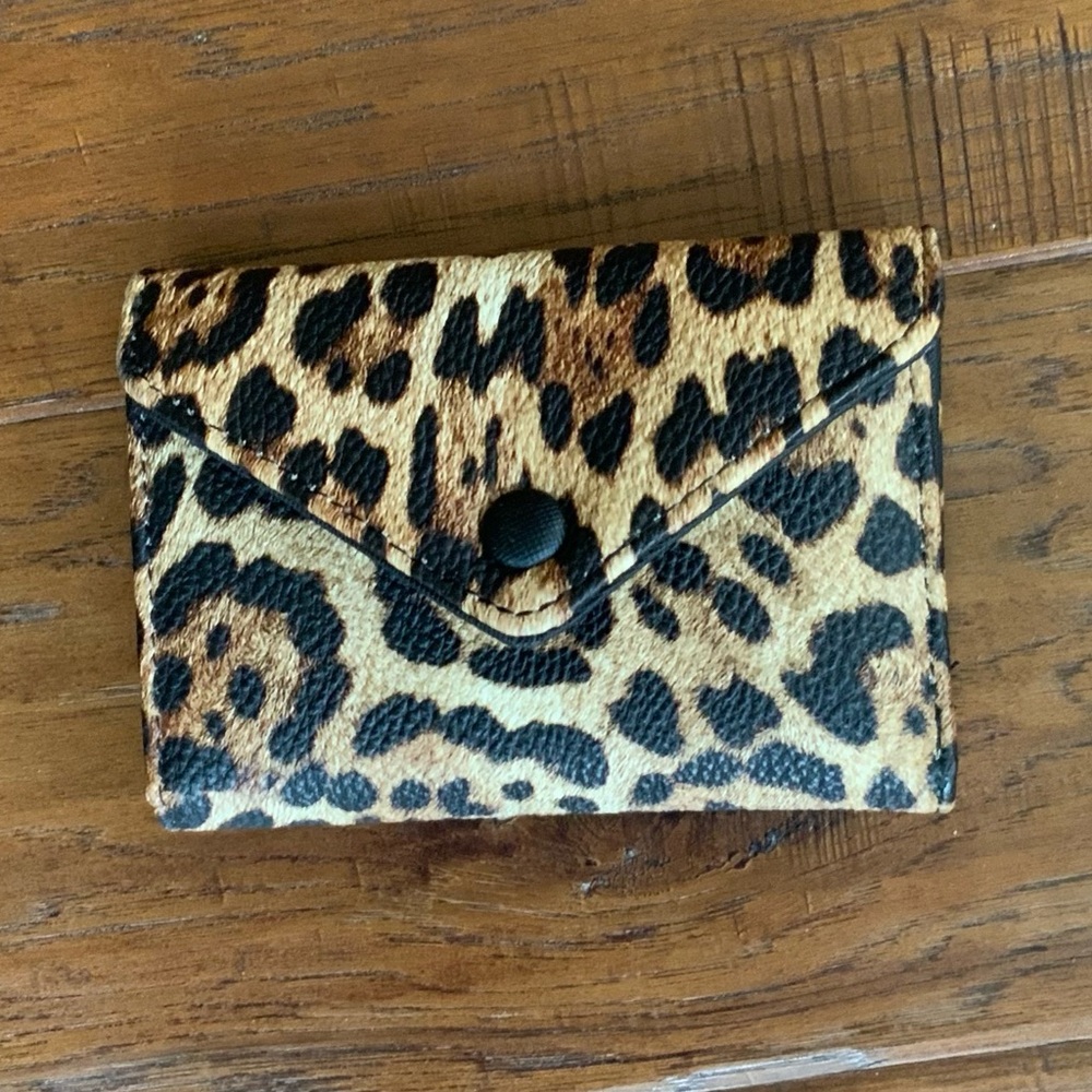 Leopard Print Fold-Over Wallet in Brown and Black - Picture 2 of 5
